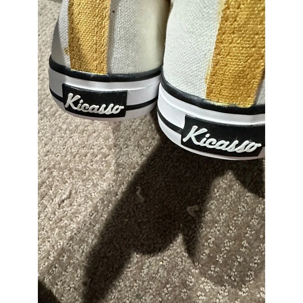 Hand-Painted‎ Canvas Sneakers With Floral Design Gold & Red Accents Lace-Up